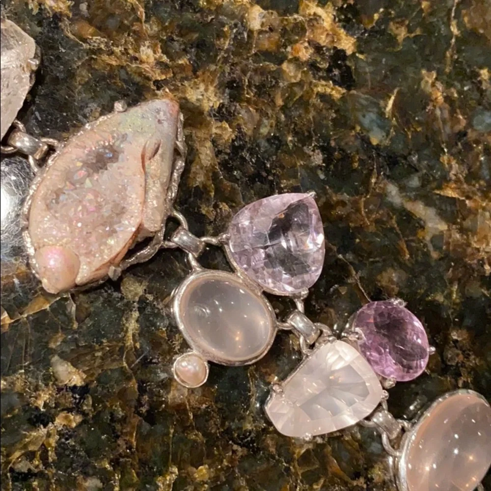 ⭐️ Amethyst, Moonstone, Druzy Bracelet Sterling Silve